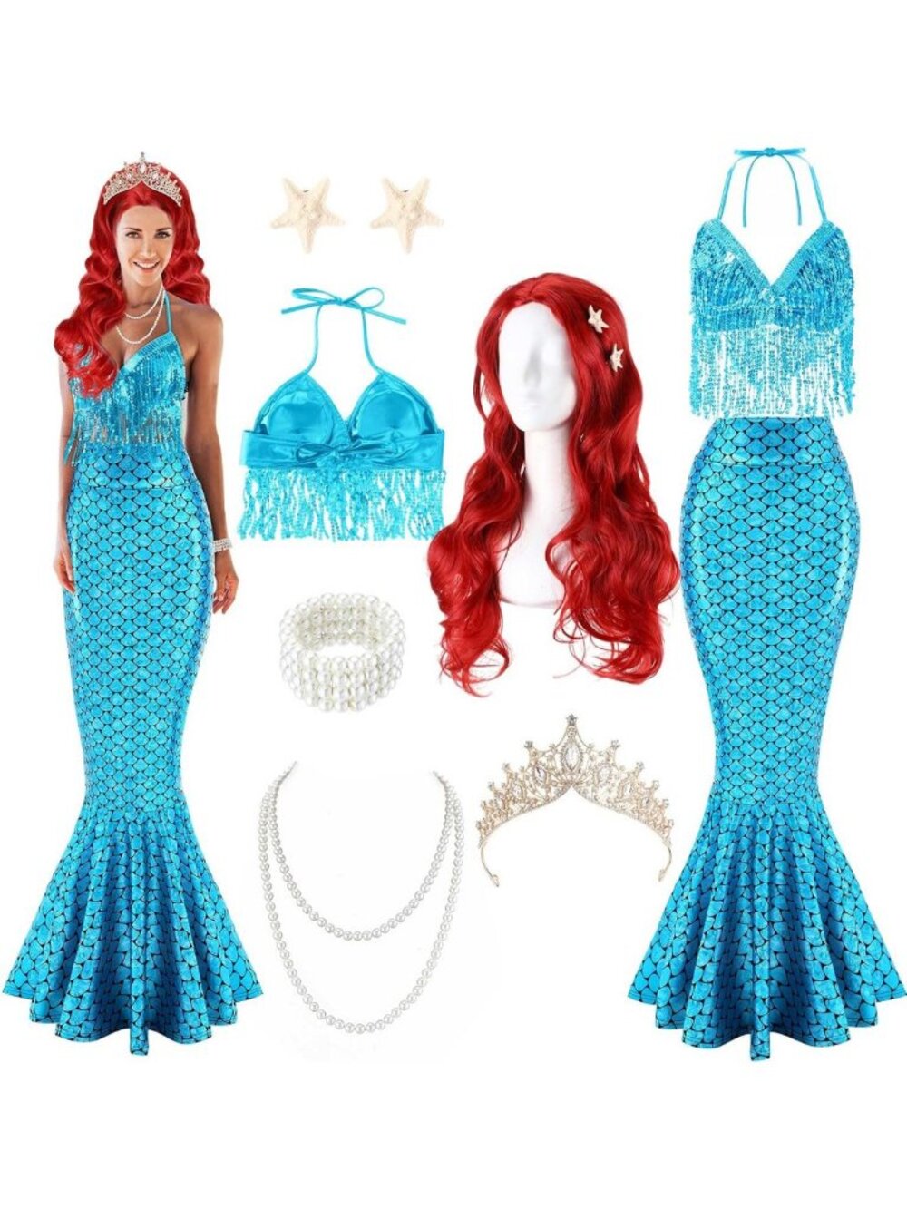 8-Piece Women's Mermaid Costume Set for Halloween, Parties & Dress-Up Fun